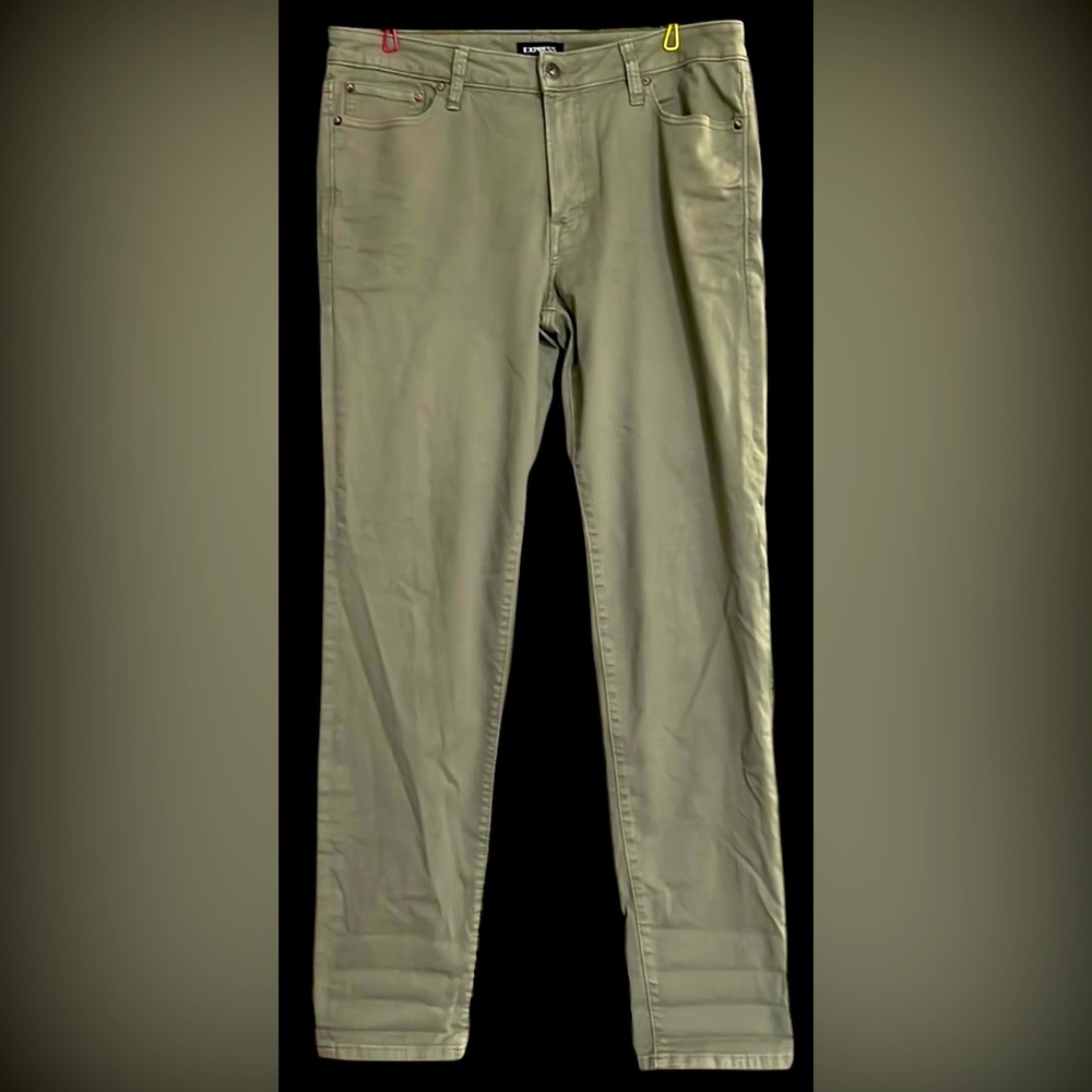 EXPRESS Mens Sage Green Slim Fit Stretch Denim Jeans, Size 34 X 34, GUC.
